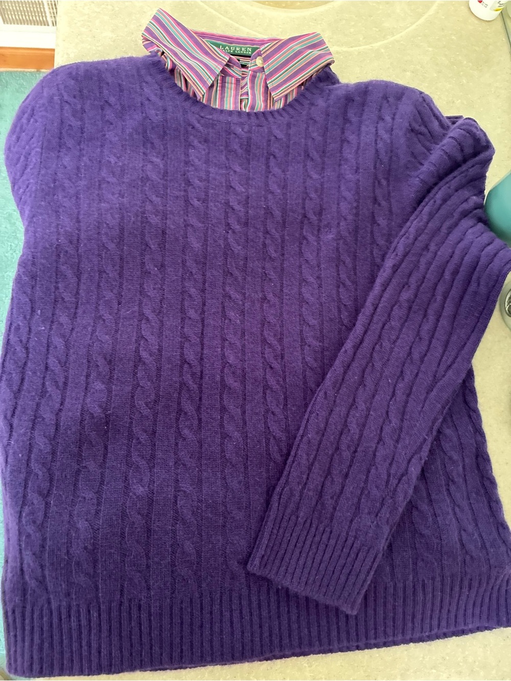 Ralph Lauren Purple Cable Crewneck Sweater